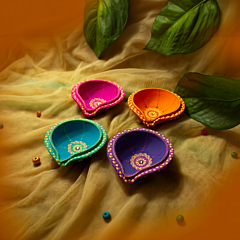 Decoreer Terracotta  Double Layer Diya - 4 pc set