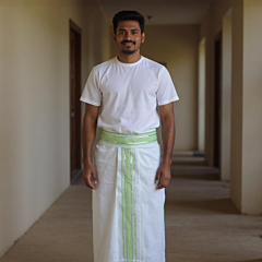 Pure Cotton Men's Dhoti- Green Border