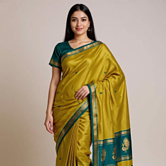 Handloom Cotton Olive Green Saree with Blouse Piece