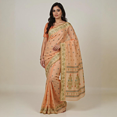 Bengal Floral Border Peach Cotton Tangail Saree