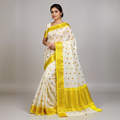Handloom Chanderi Saree with White & Yellow Border
