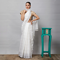 Pure Cotton Plain White Saree