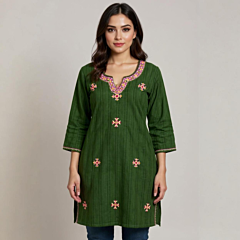 HAND EMBROIDERED GREEN KURTA FOR LADIES 