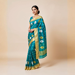 Premium Cotton Bengal Tangail Saree-Bottle Green