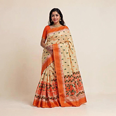Tussar Silk Saree | Orange