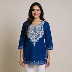 Women Embroidered Pure Cotton Short Kurta
