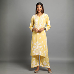 yellow chikan kurti
