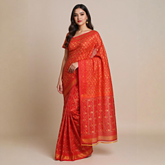 Bengal Mix Cotton Jamdani Saree | Red
