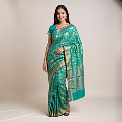 Chanderi Handloom Saree Turquoise 6.25mtr Silk
