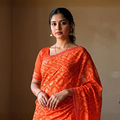 Bengal Cotton Traditional  Saree-Orange