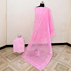 Applique Cotton Unstitched Pink Suit Set