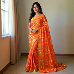 Muslin Saree with Blouse Piece | Orange
