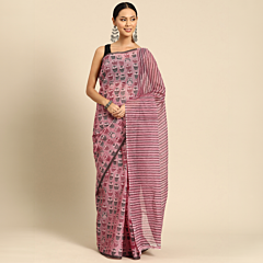 Pure Cotton Saree | Owl Print | Dusty Rose Colour