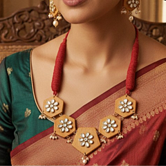 Handmade Kundan Fabric Necklace Set