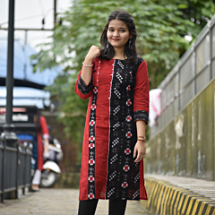 Sambalpuri Red and Black Cotton Kurti | Handloom Cotton Kurti