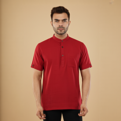 Handloom Khadi Cotton Maroon Short Kurta for Men