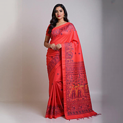 Handmade Madhubani Painting Saree With Blouse | 6.5 Metres