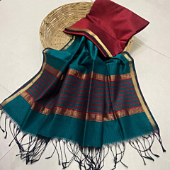 Cotton Saree with Blouse Piece | Green