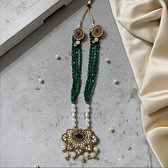Regal Pearl & Green Bead Rani Haar