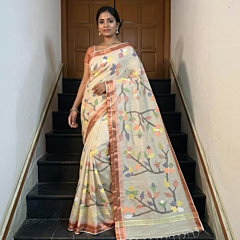 Muslin Saree with Blouse Piece | Off-White