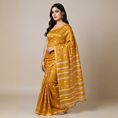MULMUL BUTI SAREE WITH BLOUSE PIECE-YELLOW