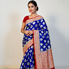 Banarasi Pure Silk Khaddi Georget Shiffon Saree-Blue