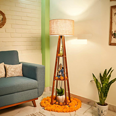 Antique Tripod Wooden LED Floor Lamp with Shelves | 45x45x150 Inches