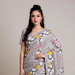 Soft Cotton Saree with Blouse Piece -Silver