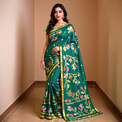 Muslin Saree with Blouse Piece | Green
