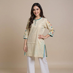 HAND EMBROIDERED WHITE ELEGANT KURTA FOR LADIES 