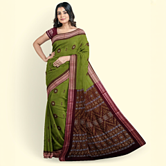 Olive Maroon Bomkai Handwoven Cotton Saree SFCSAR1981