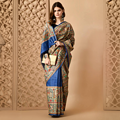 Pure Handloom Tussar Gicha Silk Saree - Madhubani Hand Painted