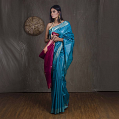 Handloom Dual-Dye Tussar Ghicha Silk Saree with Golden Zari Border
