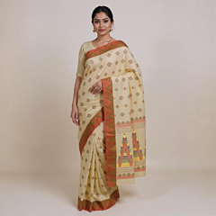 Bengal Red & Off-White Cotton Tangail Saree