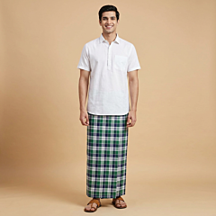 Handloom Cotton Green Checkered Lungi