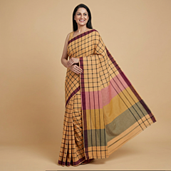 Handloom Checkered Mustard Gamcha Saree with Blouse