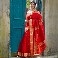 Maheshwari Cotton-Silk Khatiya Border Red Saree