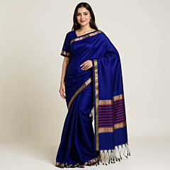 Handloom Cotton Blue Saree with Blouse Piece