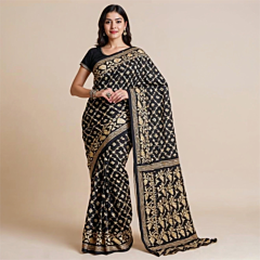 Bengal Cotton Traditional  Saree-Black