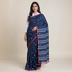 MULMUL BUTI SAREE WITHOUT BLOUSE PIECE-NAVY BLUE