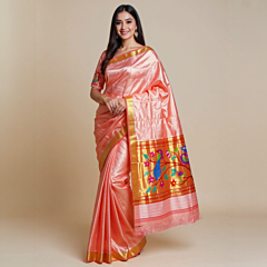 Handloom Muniya Design Pink Silk Saree| 243 x 48 Inches