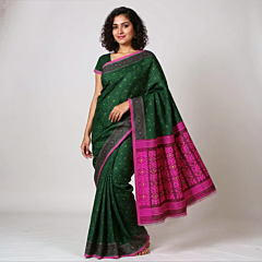 Dhakai Jamdani Cotton Saree | Dark Green