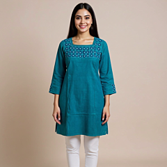 EMBROIDERED BLUE KURTA FOR LADIES