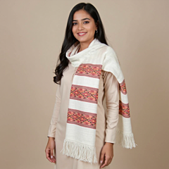 Handwoven White Kullu Sheep Wool Shawl