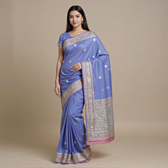 Banarasi Mini Butidar Saree Cotton by Silk Violet-Onesize