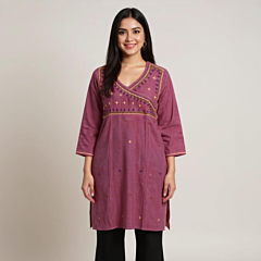 HAND MADE EMBROIDERED SURPLICE NECK LINE KURTA FOR LADIES