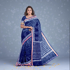 Maheshwari saree,
Hand Block Printed saree,
Indigo Dabu,
Discharge Indigo,