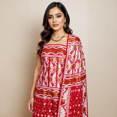 Handloom Unstitched Cotton Suit with Dupatta | Red