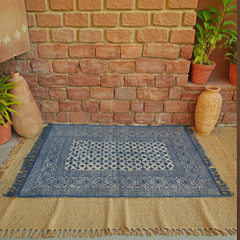 Handcrafted Block Printed Rug|Blue