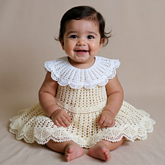 Handmade Crochet Baby Frock  White & Cream